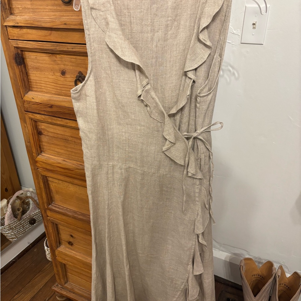 Linen Elegant Beige Sleeveless Dress